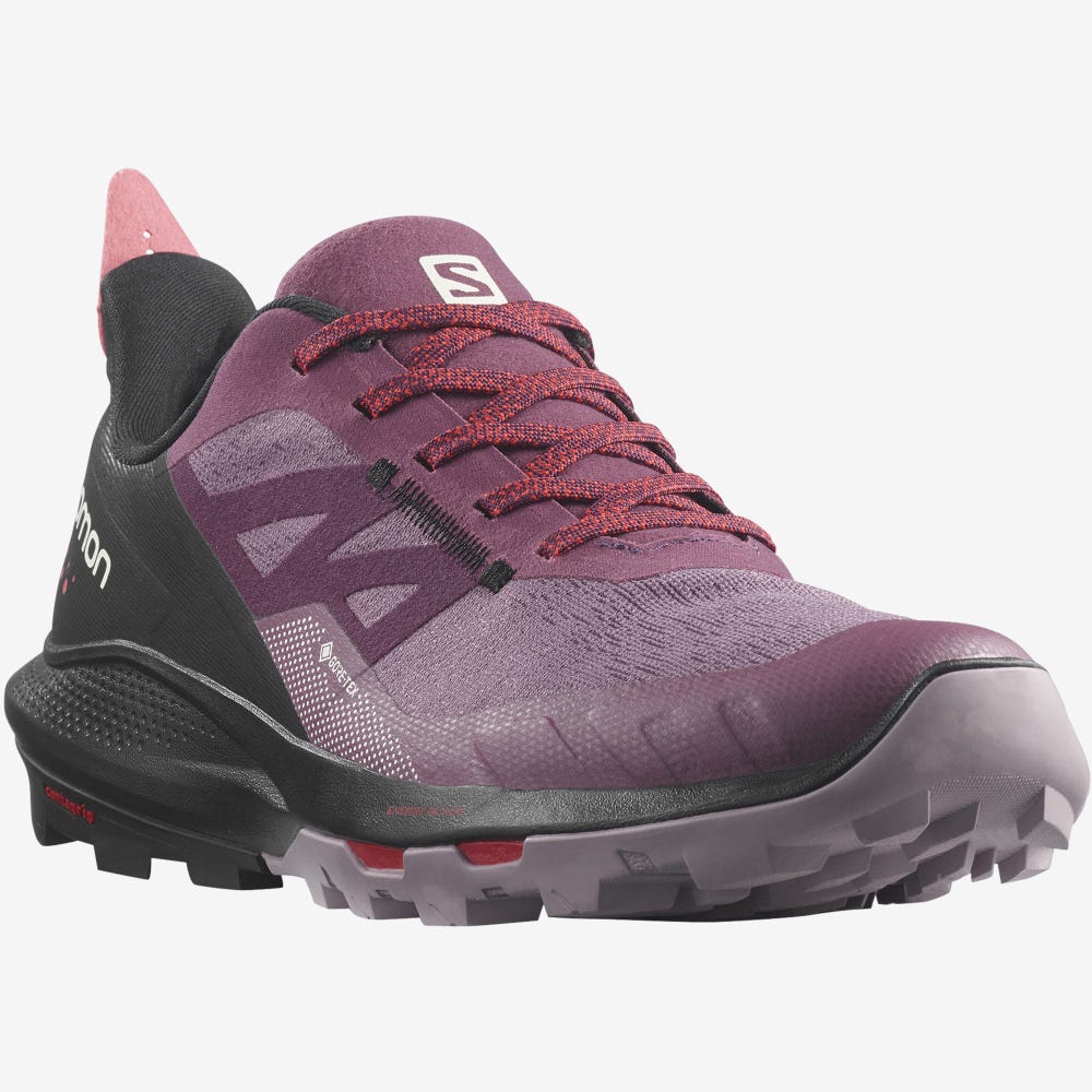 Women's Salomon OUTPULSE GORE-TEX Hiking Shoes Purple/Black/Red | SA59042-031