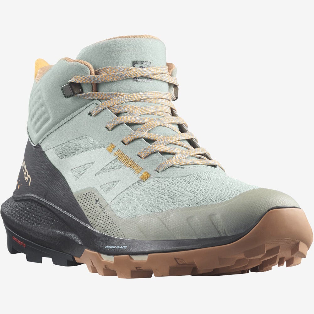 Women's Salomon OUTPULSE MID GORE-TEX Hiking Boots Green/Orange | SA12875-918