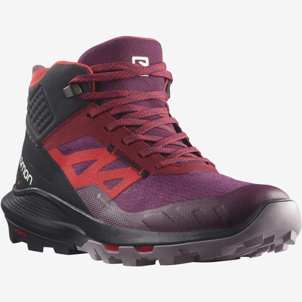 Women's Salomon OUTPULSE MID GORE-TEX Hiking Boots Purple/Light Yellow/Red | SA49351-089