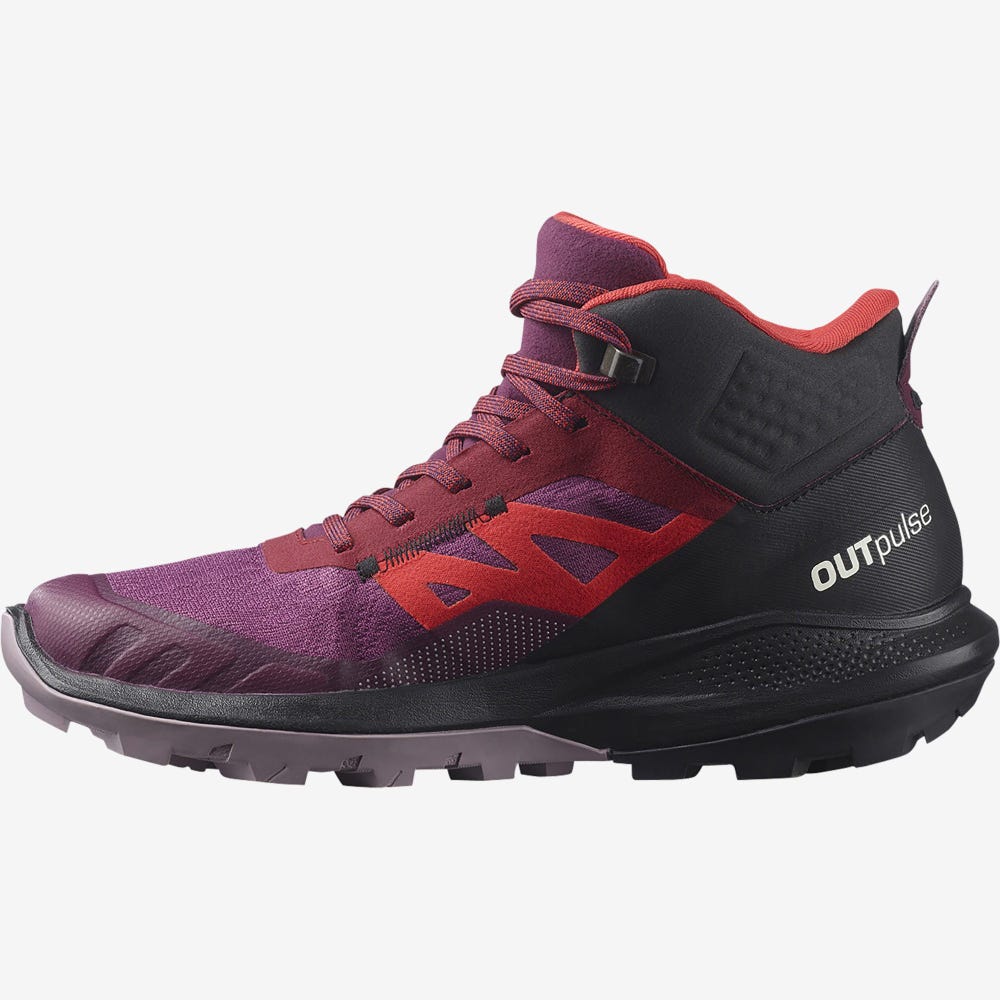 Women's Salomon OUTPULSE MID GORE-TEX Hiking Boots Purple/Light Yellow/Red | SA49351-089