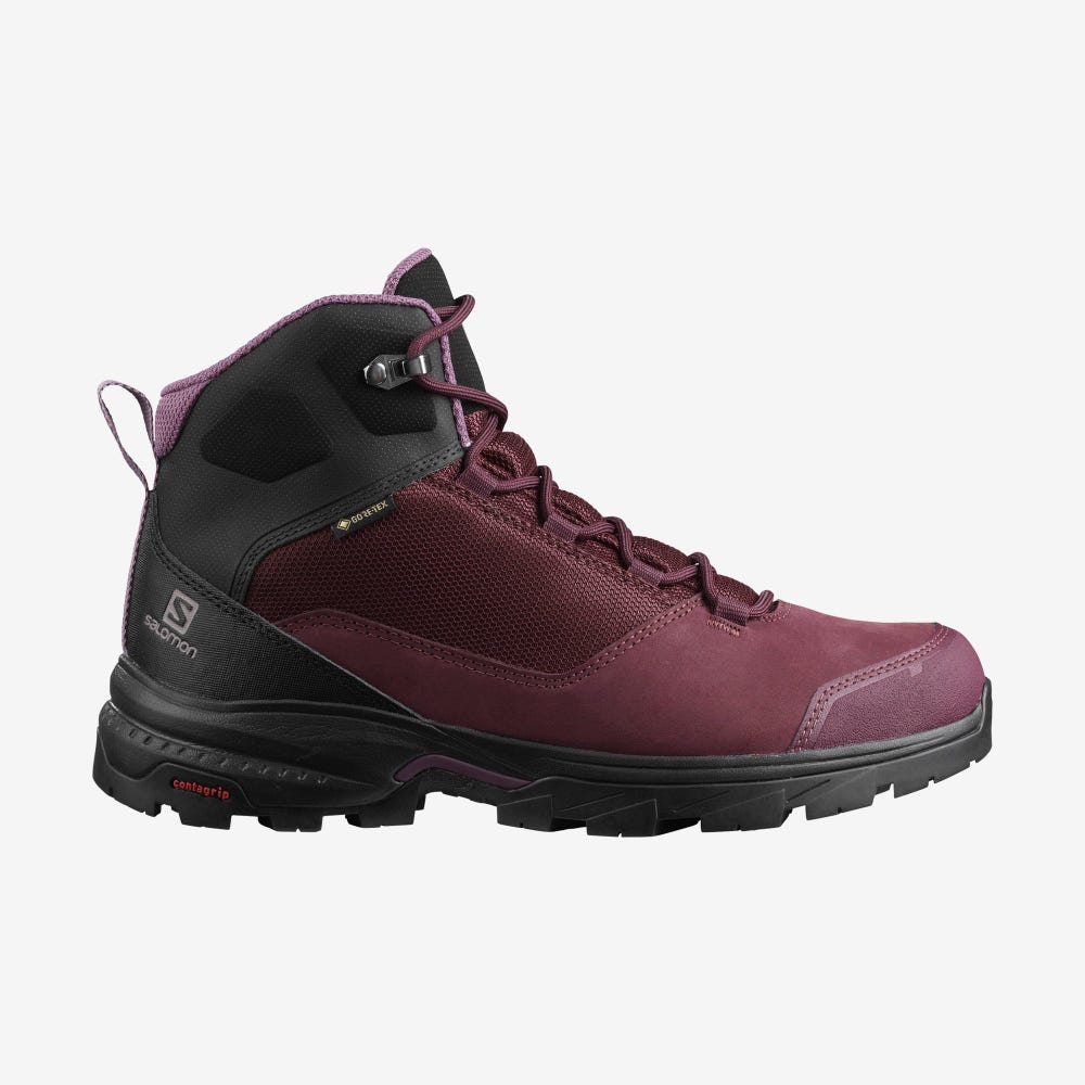 Women\'s Salomon OUTWARD GORE-TEX Hiking Boots Burgundy/Black | SA15762-924