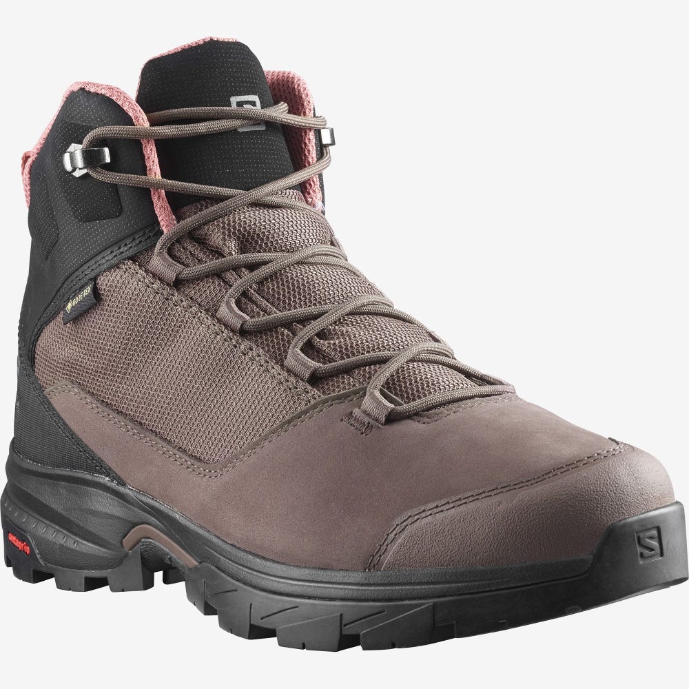 Women's Salomon OUTWARD GORE-TEX Hiking Boots Black/Dark Red | SA23406-047