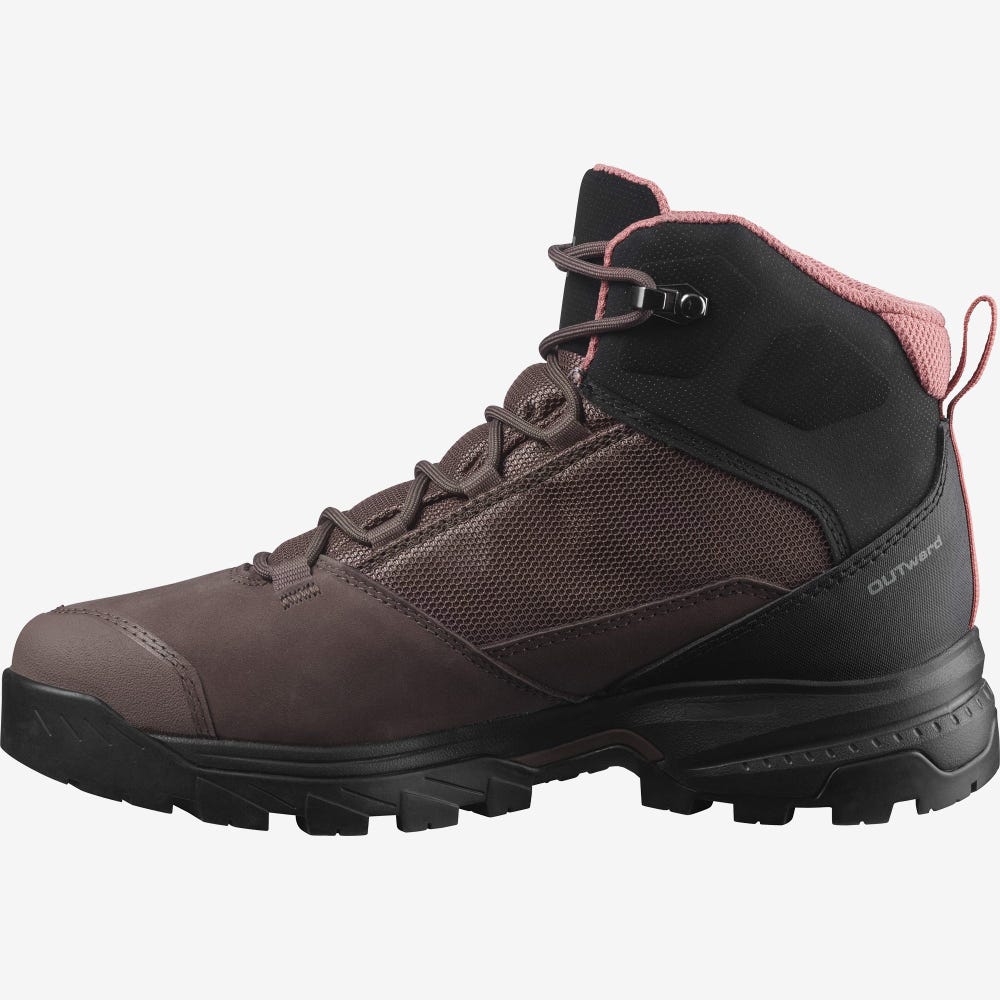 Women's Salomon OUTWARD GORE-TEX Hiking Boots Black/Dark Red | SA23406-047