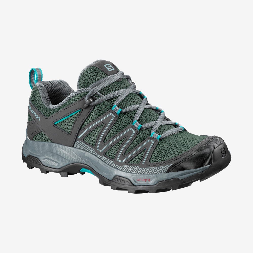 Women\'s Salomon PATHFINDER Hiking Shoes Grey/Green | SA95328-897