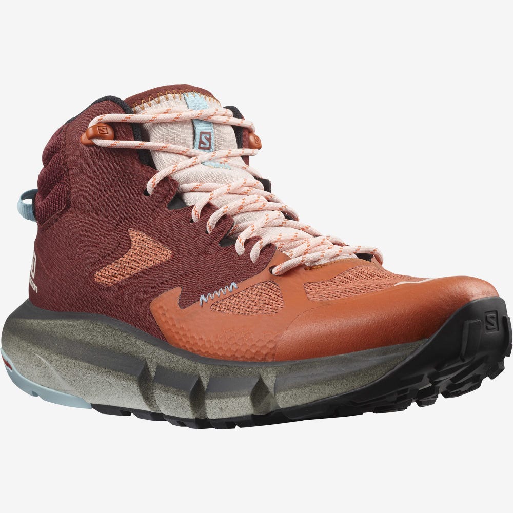 Women's Salomon PREDICT HIKE MID GORE-TEX Hiking Boots Orange/Brown/Blue | SA78395-458