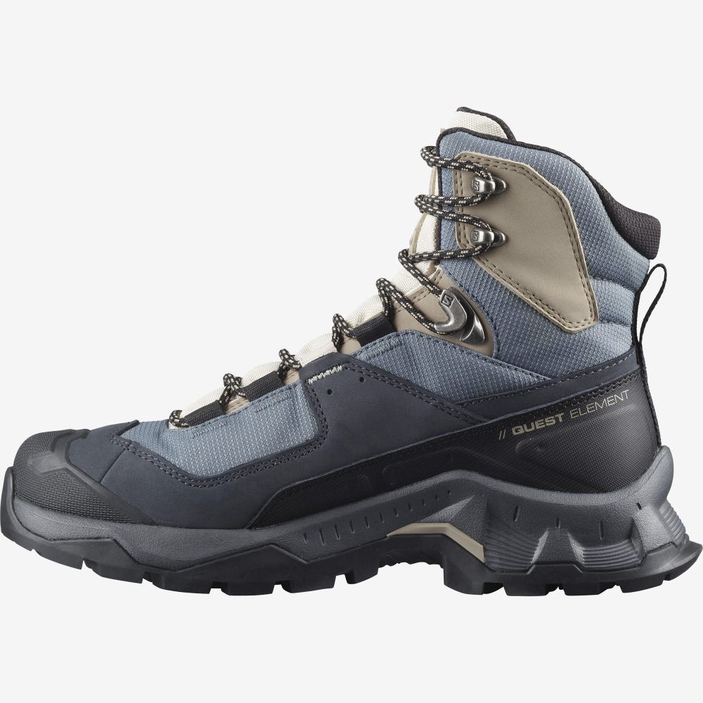 Women's Salomon QUEST ELEMENT GORE-TEX Hiking Boots Grey/Black/Beige/Blue | SA65108-397