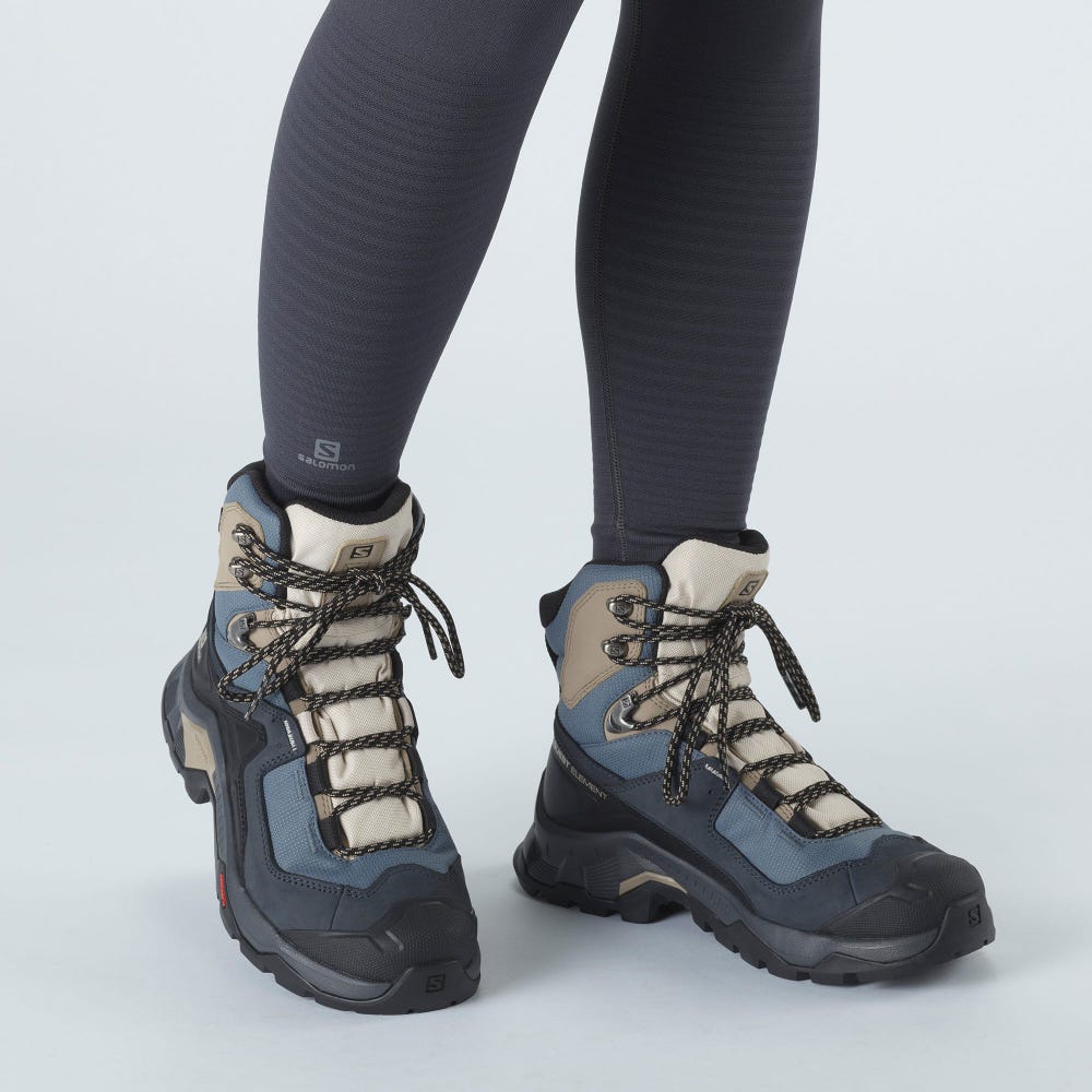 Women's Salomon QUEST ELEMENT GORE-TEX Hiking Boots Grey/Black/Beige/Blue | SA65108-397