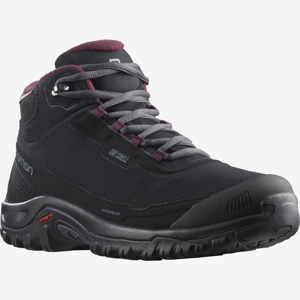 Women's Salomon SHELTER CLIMASALOMON™ WATERPROOF Winter Boots Black | SA02746-165