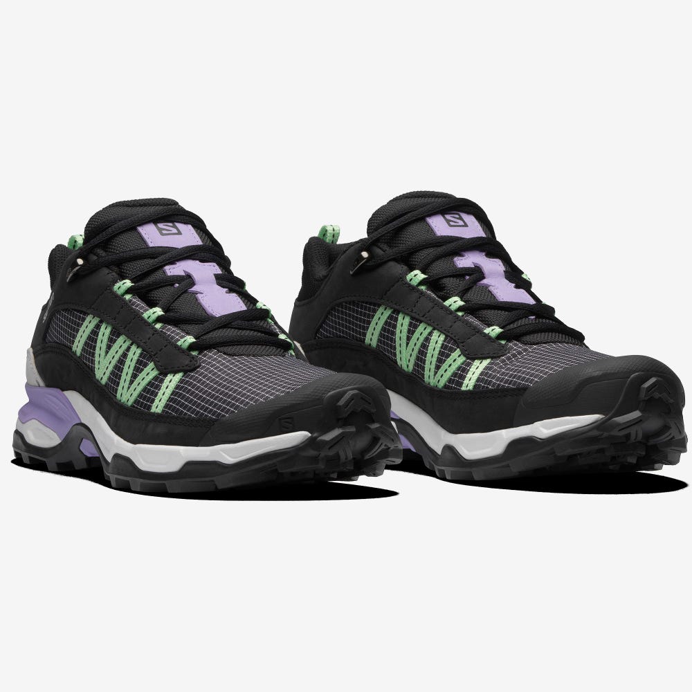 Women's Salomon SHELTER LOW LEATHER Sneakers Black/White/Green | SA42618-361