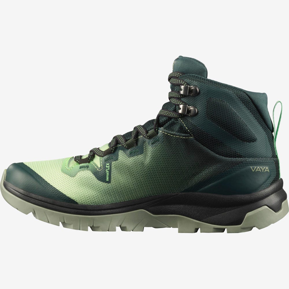 Women's Salomon VAYA MID GORE-TEX Hiking Boots Green/Grey | SA25739-307