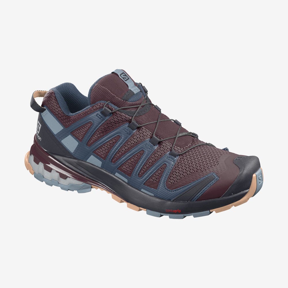 Women's Salomon XA PRO 3D v8 Hiking Shoes Burgundy/Blue/Cream | SA81654-619