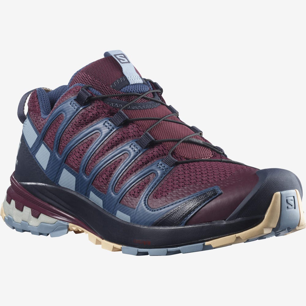 Women's Salomon XA PRO 3D v8 Hiking Shoes Burgundy/Blue/Cream | SA81654-619