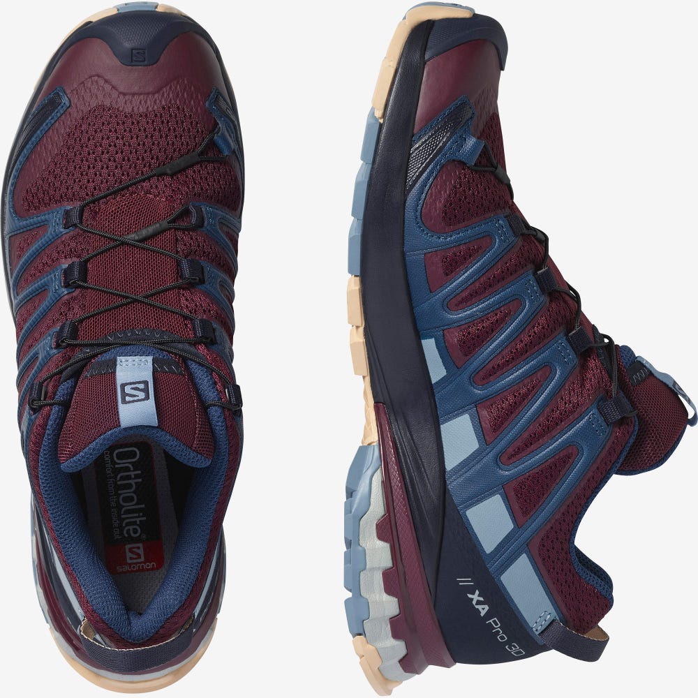 Women's Salomon XA PRO 3D v8 Hiking Shoes Burgundy/Blue/Cream | SA81654-619