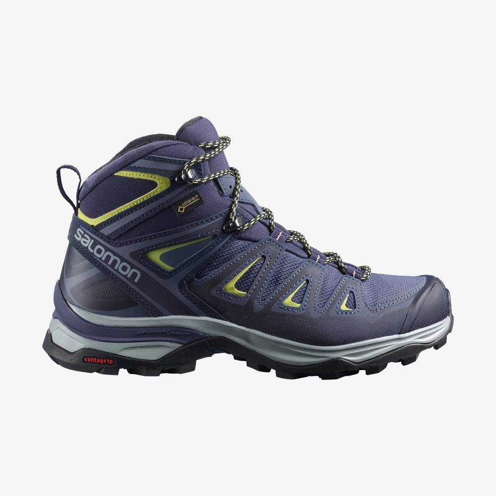 Women\'s Salomon X ULTRA 3 MID GORE-TEX Hiking Boots Blue/Light Green | SA02391-390