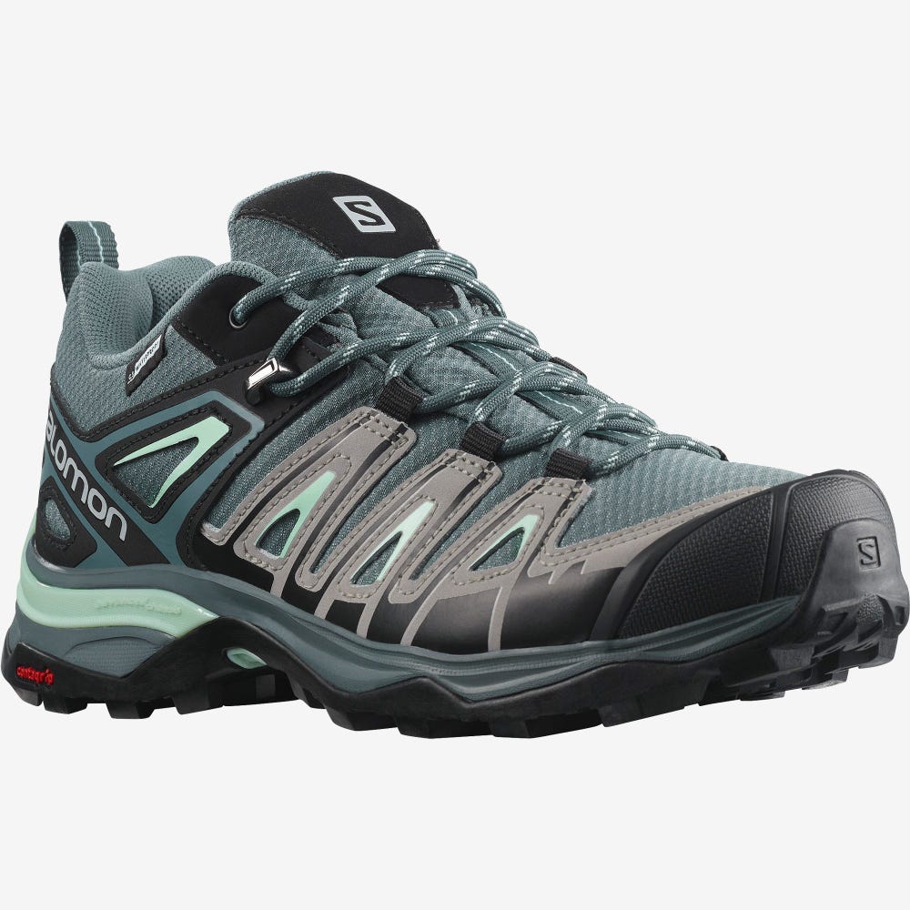 Women's Salomon X ULTRA PIONEER CLIMASALOMON™ WATERPROOF Hiking Shoes Grey/Green | SA79156-835