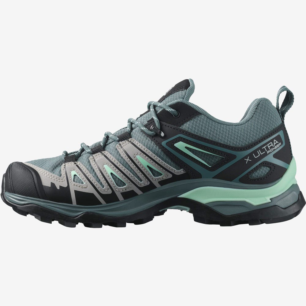 Women's Salomon X ULTRA PIONEER CLIMASALOMON™ WATERPROOF Hiking Shoes Grey/Green | SA79156-835