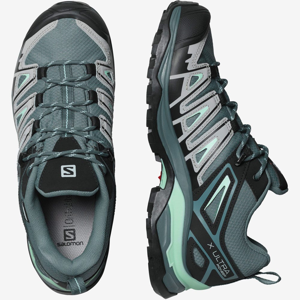 Women's Salomon X ULTRA PIONEER CLIMASALOMON™ WATERPROOF Hiking Shoes Grey/Green | SA79156-835