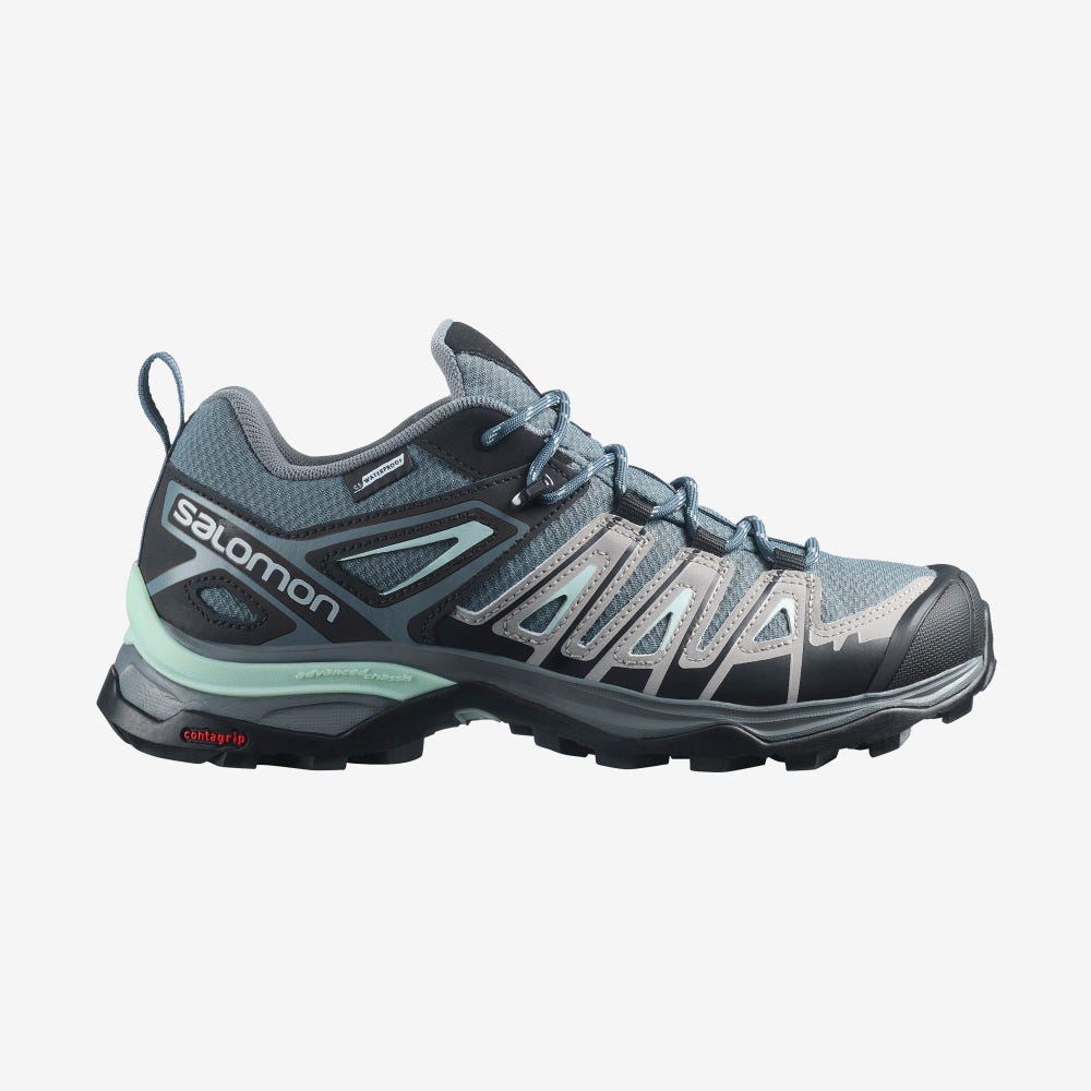 Women\'s Salomon X ULTRA PIONEER CLIMASALOMON™ WATERPROOF Hiking Shoes Grey/Green | SA79156-835