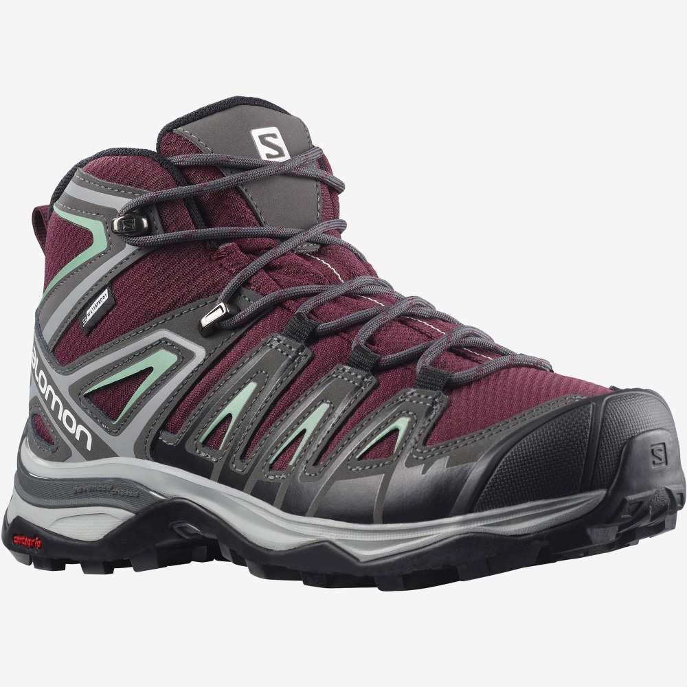 Women's Salomon X ULTRA PIONEER MID CLIMASALOMON™ WATERPROOF Hiking Boots Burgundy/Grey Green | SA25094-017