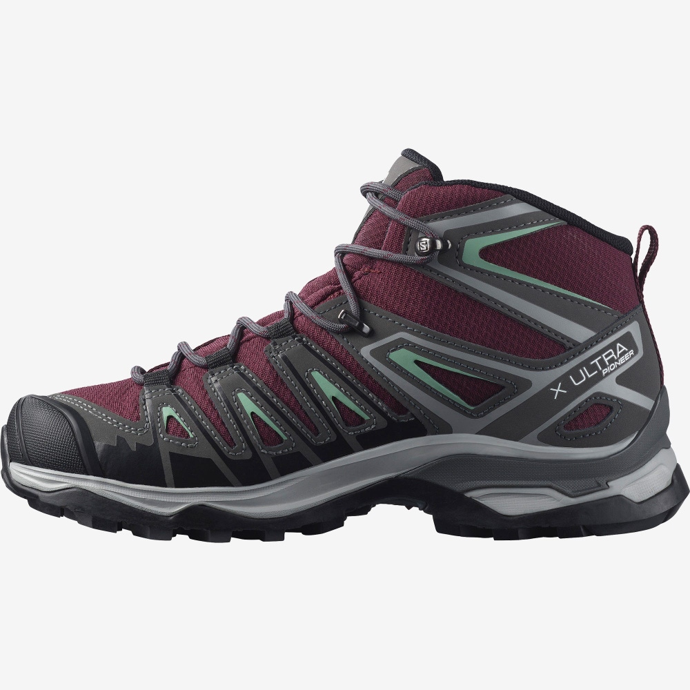 Women's Salomon X ULTRA PIONEER MID CLIMASALOMON™ WATERPROOF Hiking Boots Burgundy/Grey Green | SA25094-017