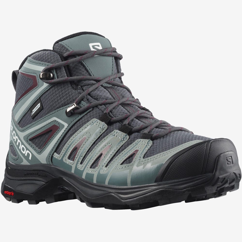 Women's Salomon X ULTRA PIONEER MID CLIMASALOMON™ WATERPROOF Hiking Boots Grey/Green/Grey | SA35678-562