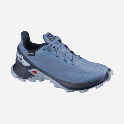 Kids' Salomon ALPHACROSS BLAST CLIMASALOMON™ WATERPROOF Trail Running Shoes Blue/Navy/Blue | SA48703-742