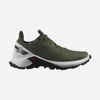 Kids' Salomon ALPHACROSS BLAST CLIMASALOMON™ WATERPROOF Trail Running Shoes Olive/White/Black | SA87604-510