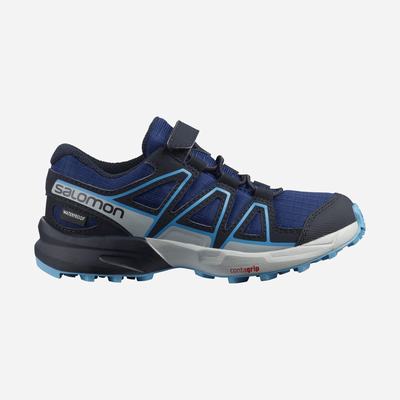 Kids' Salomon SPEEDCROSS CLIMASALOMON™ WATERPROOF Trail Running Shoes Navy/Blue | SA83761-526