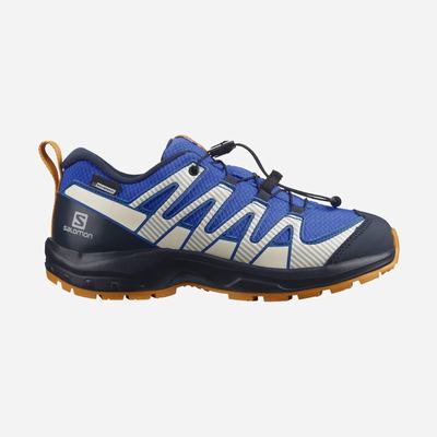 Kids' Salomon XA PRO V8 CLIMASALOMON™ WATERPROOF Trail Running Shoes Blue/Navy | SA34506-251