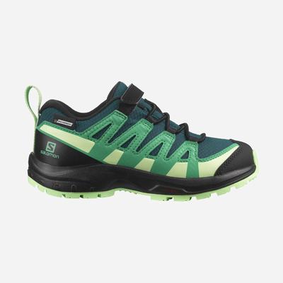 Kids' Salomon XA PRO V8 CLIMASALOMON™ WATERPROOF Trail Running Shoes Deep Turquoise/Black/Green | SA48291-134