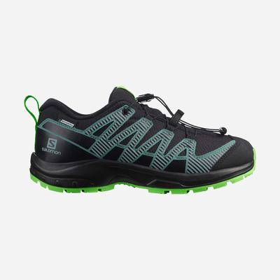 Kids' Salomon XA PRO V8 CLIMASALOMON™ WATERPROOF Trail Running Shoes Black/Green | SA92801-723