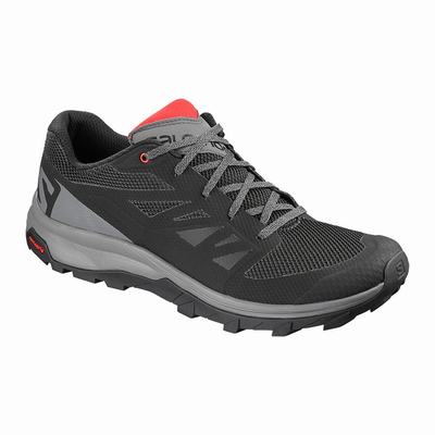 Men's Salomon OUTLINE Hiking Shoes Black/Red | SA64752-840