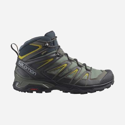 Men's Salomon X ULTRA 3 MID GORE-TEX Hiking Boots Grey/Black/Green | SA30975-592