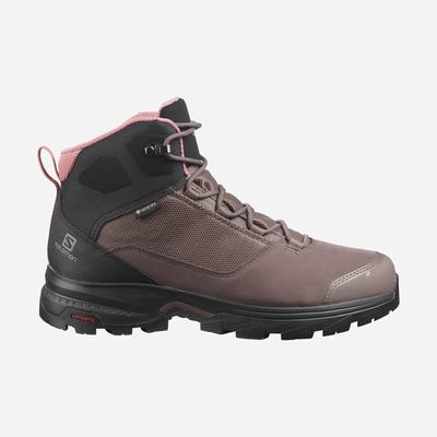 Women's Salomon OUTWARD GORE-TEX Hiking Boots Black/Dark Red | SA23406-047